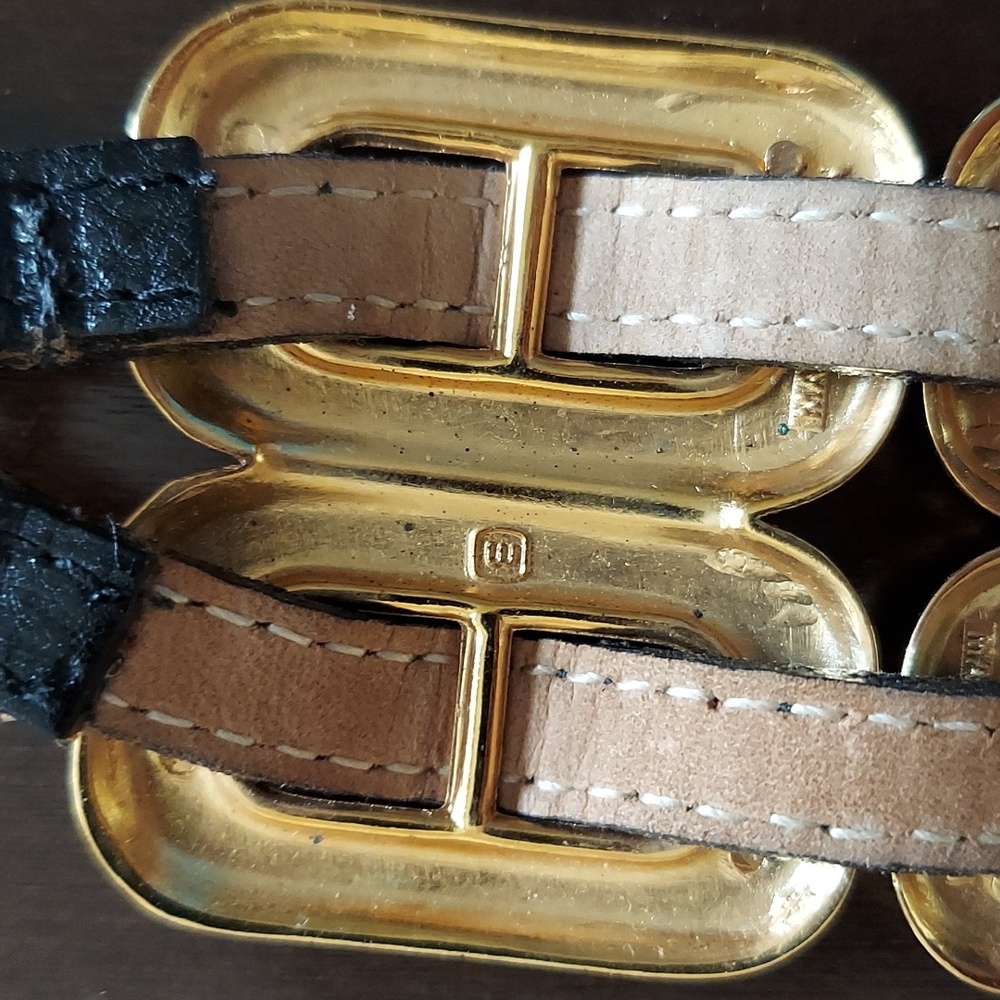 Vintage Late 1980s/Early 1990s Gold Chain & Woven Black Leather Double Link Belt - Picture 13 of 16